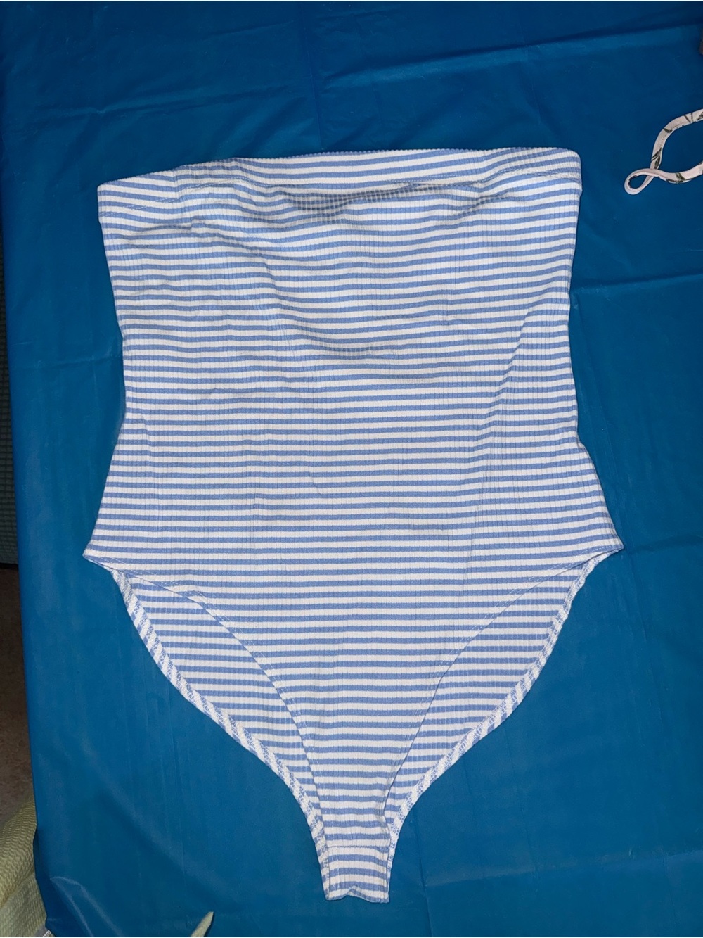 Forever 21 Blue and White Striped Strapless Bodysuit